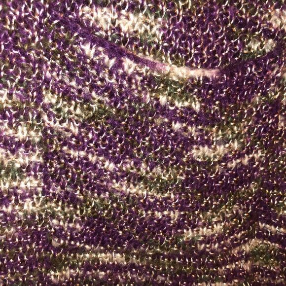 Avenue 1X-3X Knit Poncho Sweater with Patch Pockets in Purple Green Ivory - Picture 8 of 11